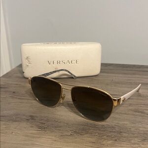 Versace White/Gold Aviator Sunglasses with Polarized Lenses